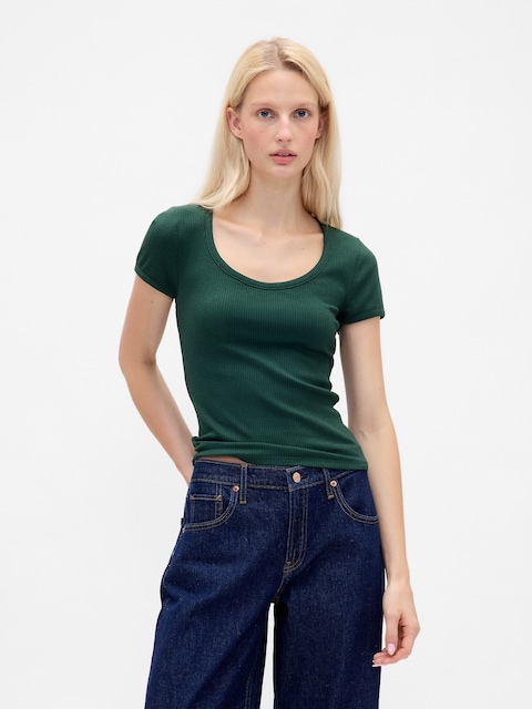 Modern Compact Rib Scoop Crop T-Shirt