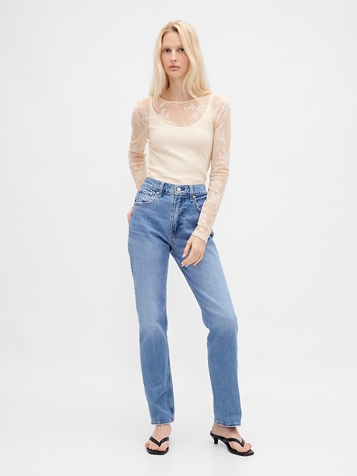 2 of 8 showing, with the color Chino beige of product Sheer Lace Top