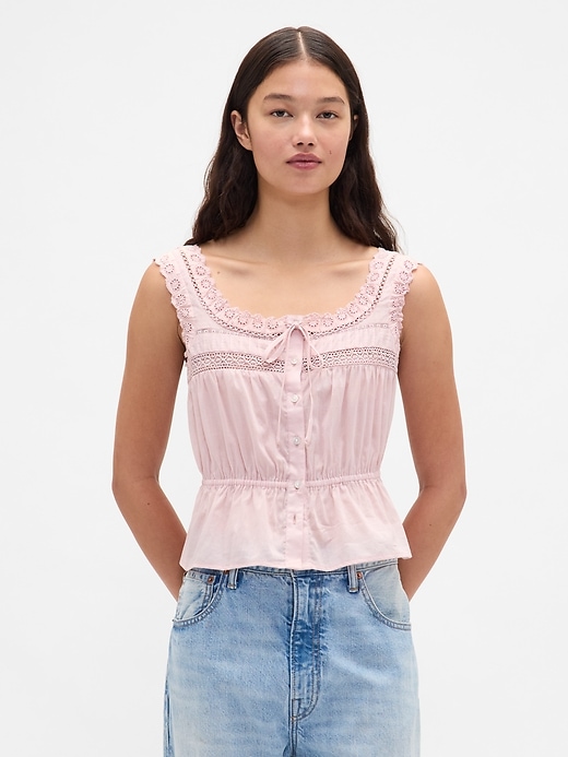 Image number 1 showing, Lace-Trim Peplum Top