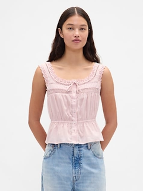 Lace-Trim Peplum Top