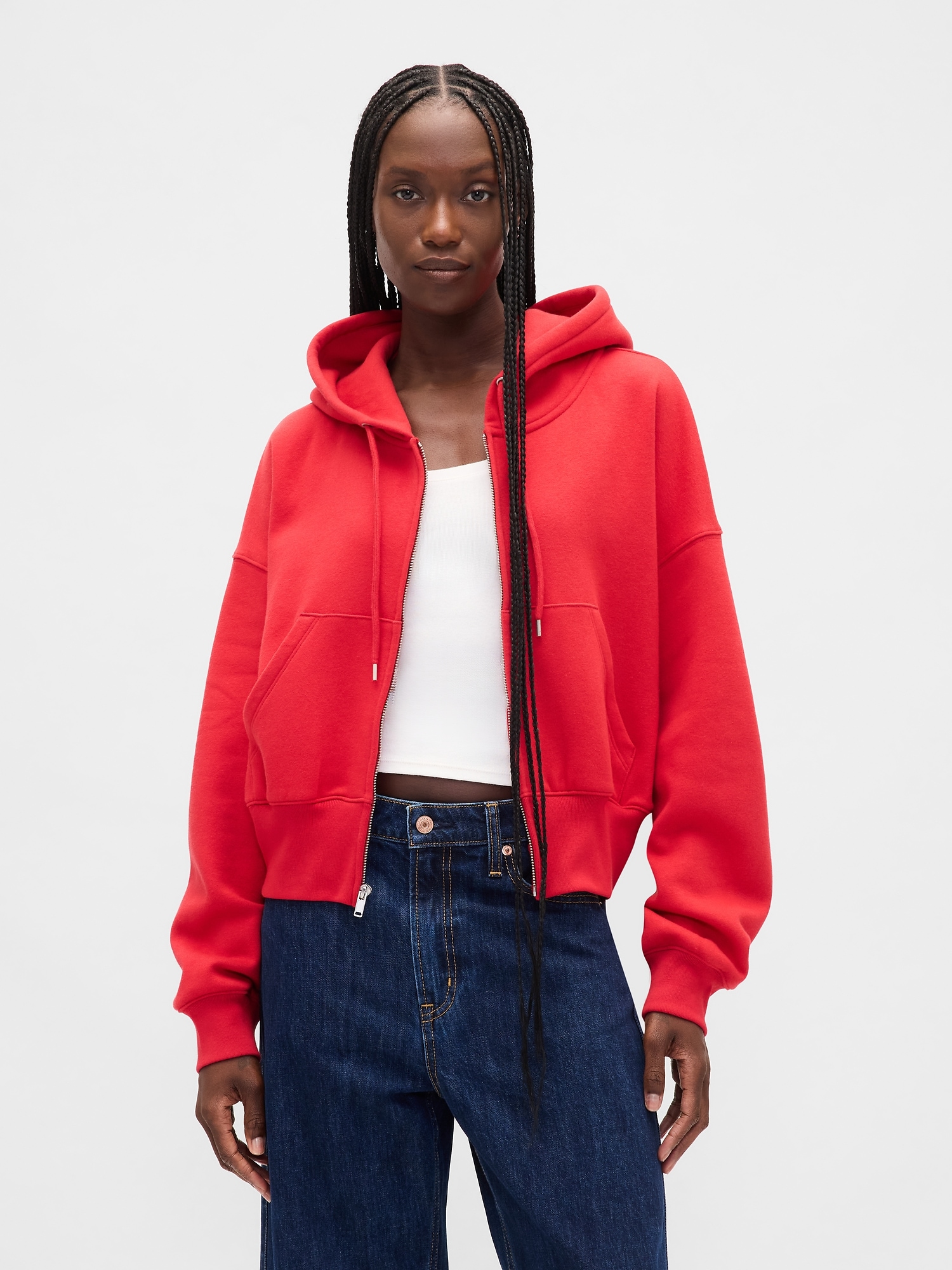 VintageSoft Full-Zip Wedge Hoodie - Modern Red