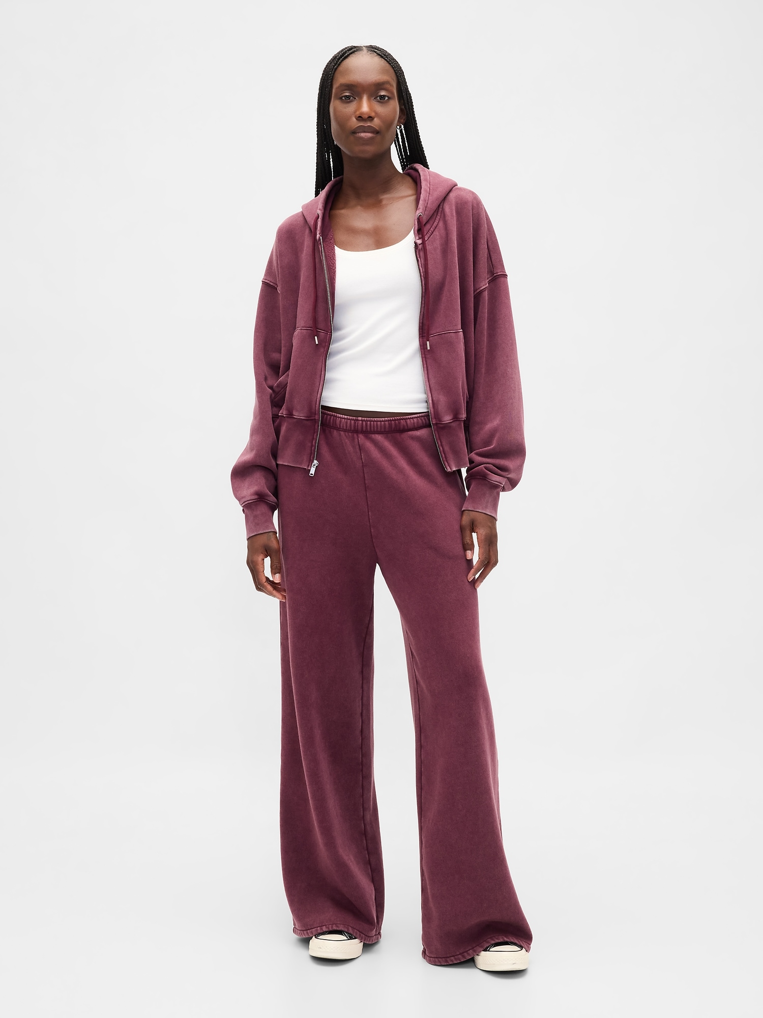 VintageSoft Baggy Wide-Leg Sweatpants - Red