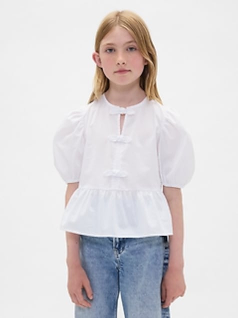 Kids Puff-Sleeve Peplum Top