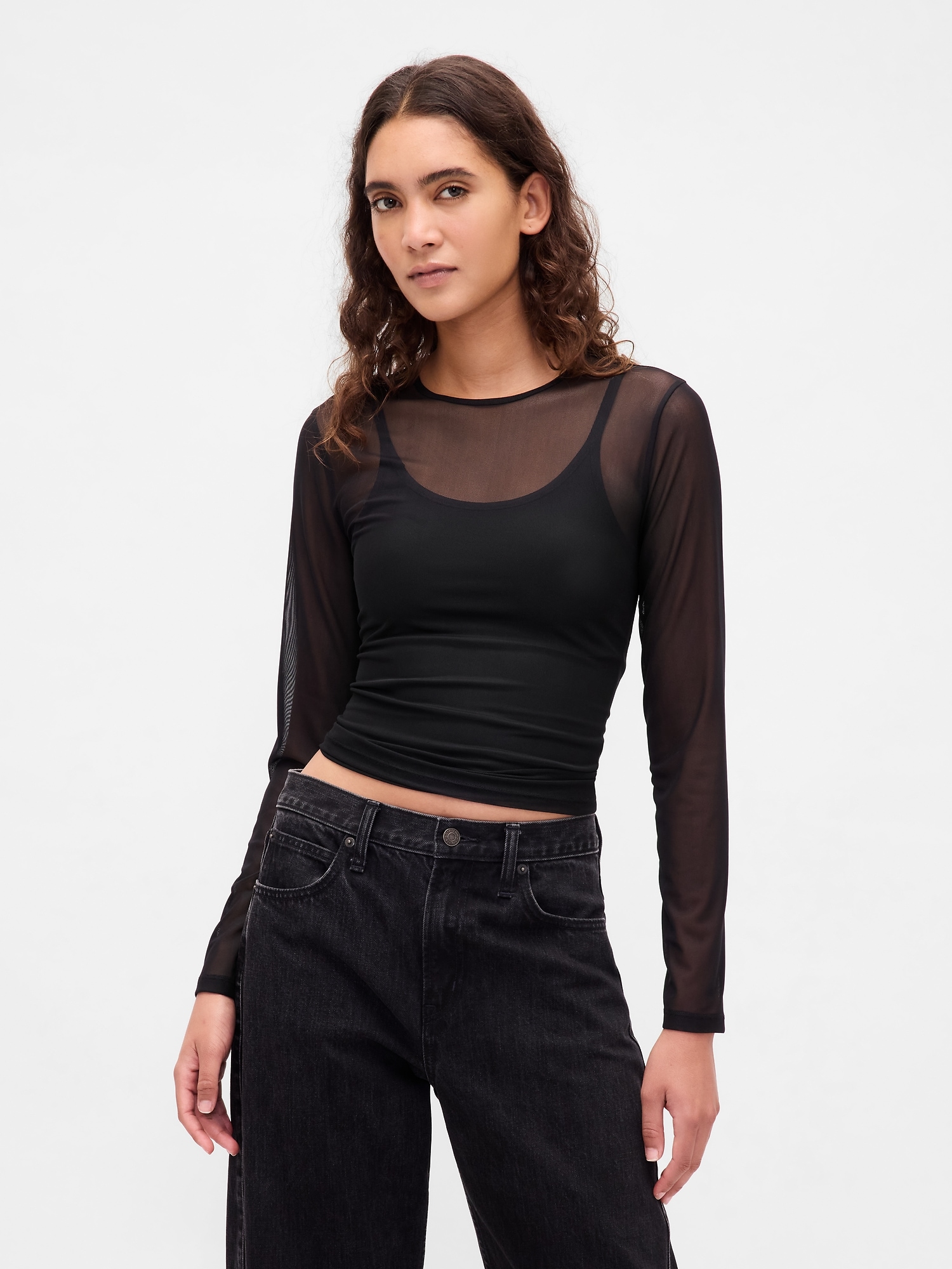 Gap Mesh Crop T-shirt In Black