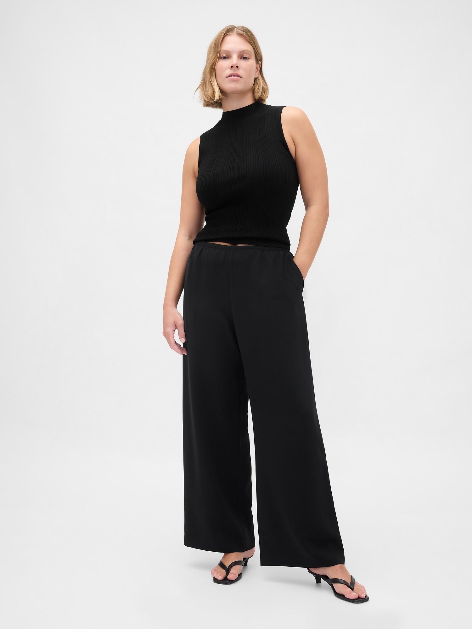 Женские брюки Gap Easy Wide-Leg, цвет: Чёрный — фото 4
