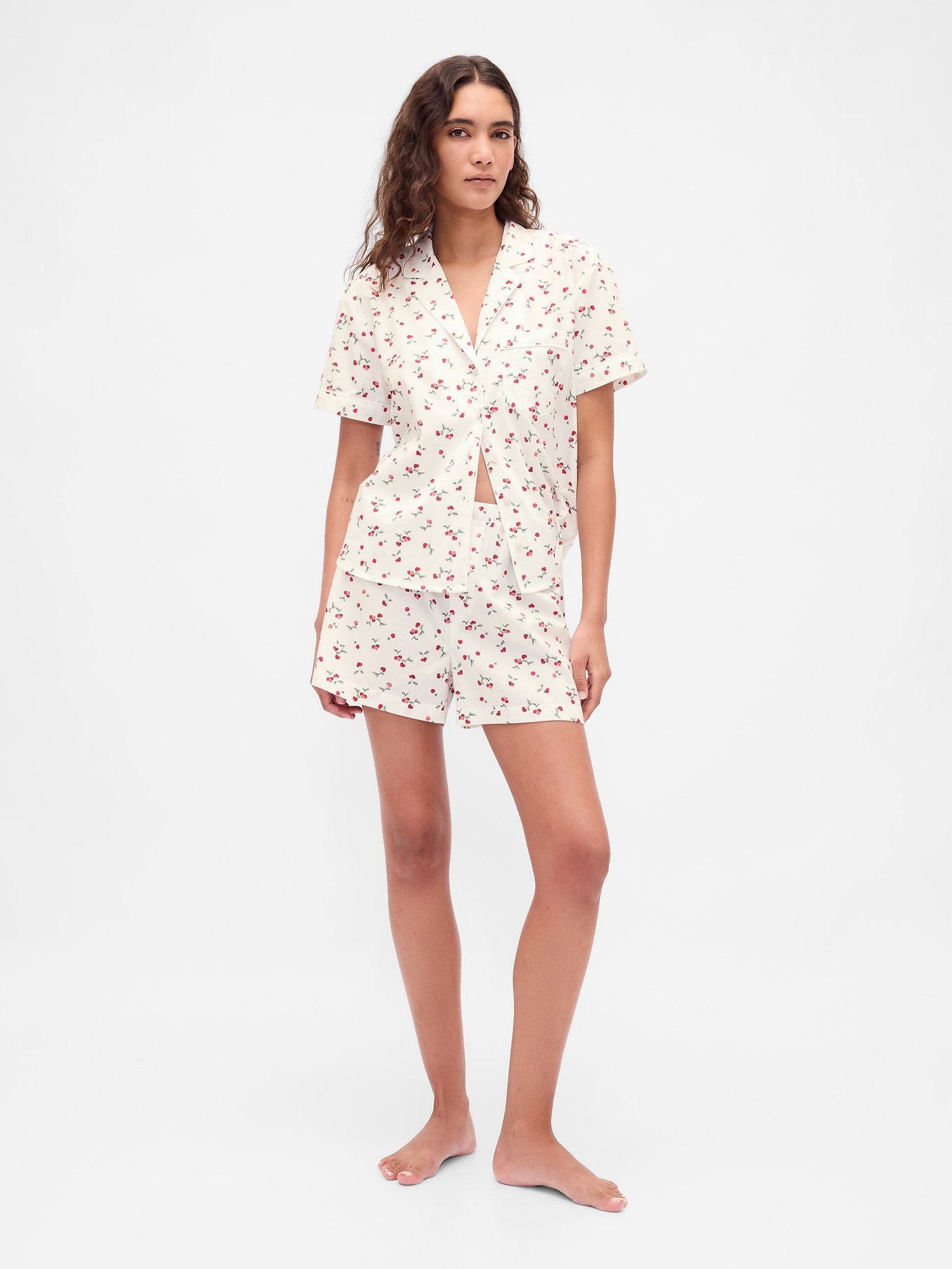 Poplin PJ Boxer Shorts - White Cherry Print