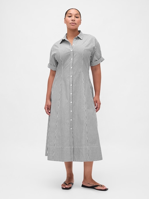 Image number 5 showing, Poplin Roll-Cuff Midi Shirtdress