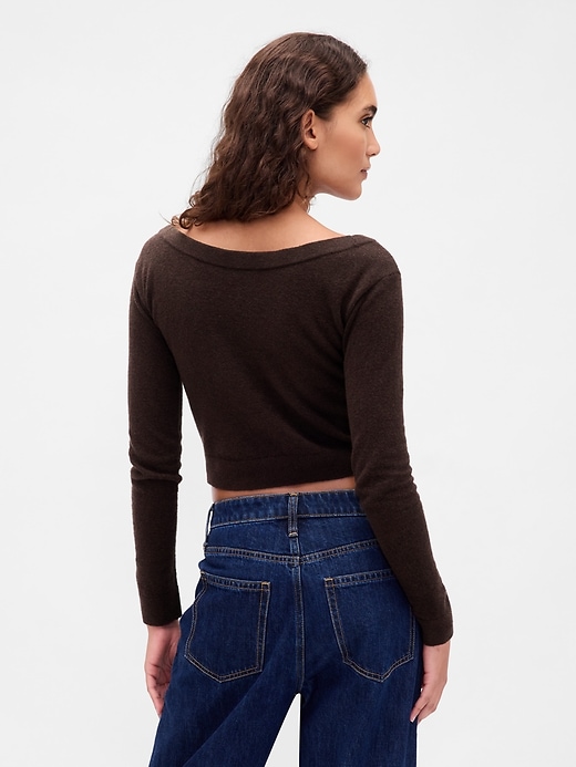 Image number 3 showing, Lightweight CashSoft Crop Button-Front Top