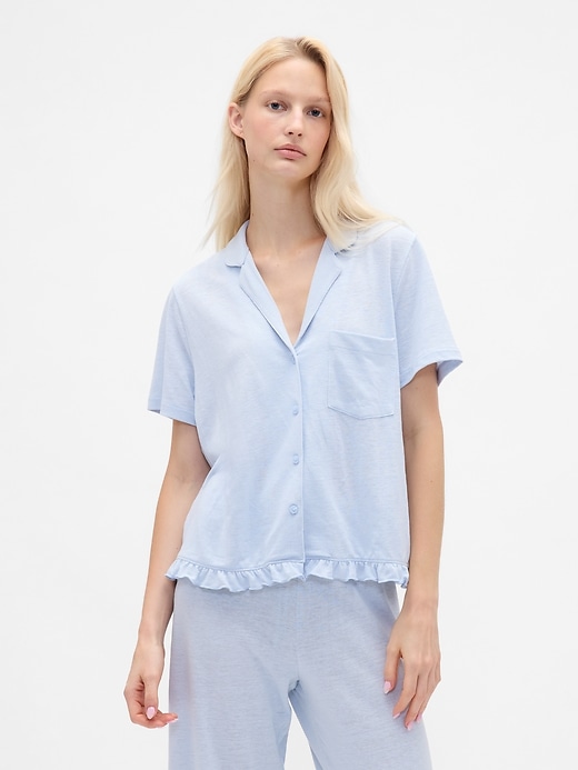 Image number 1 showing, Linen-Blend Ruffle PJ Shirt