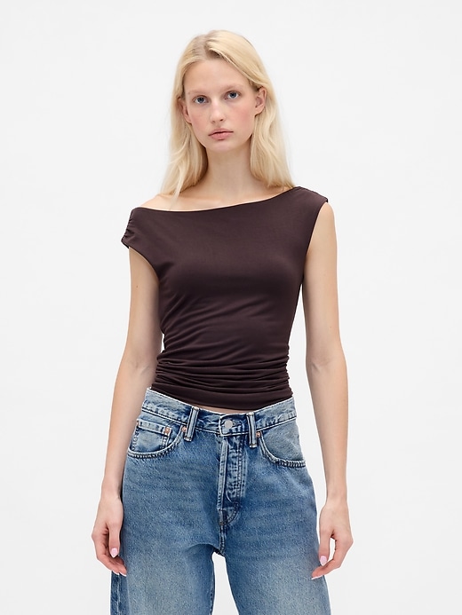 Image number 1 showing, Off-Shoulder Ruched Crop Top