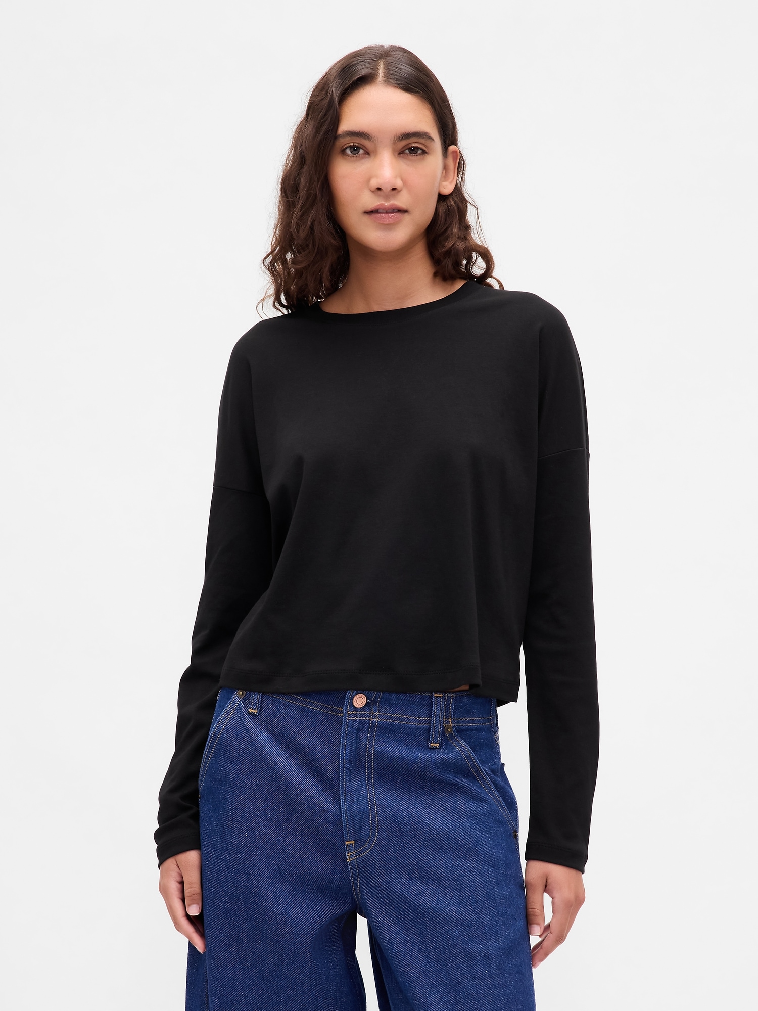 Gap Supima® Cotton Oversized Crop T-shirt In Black