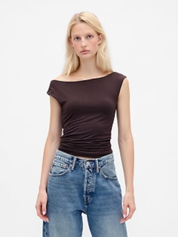 Off-Shoulder Ruched Crop Top