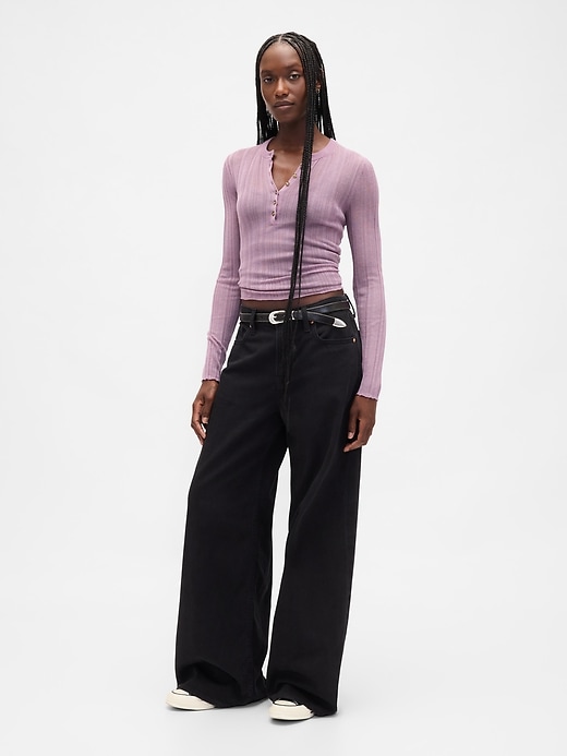 Image number 2 showing, Sheer Rib Henley Sweater