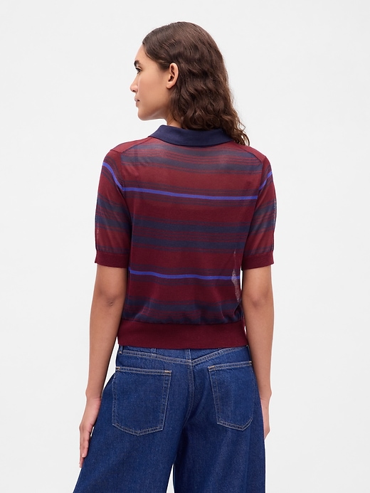Image number 3 showing, Sheer Crop Polo Sweater