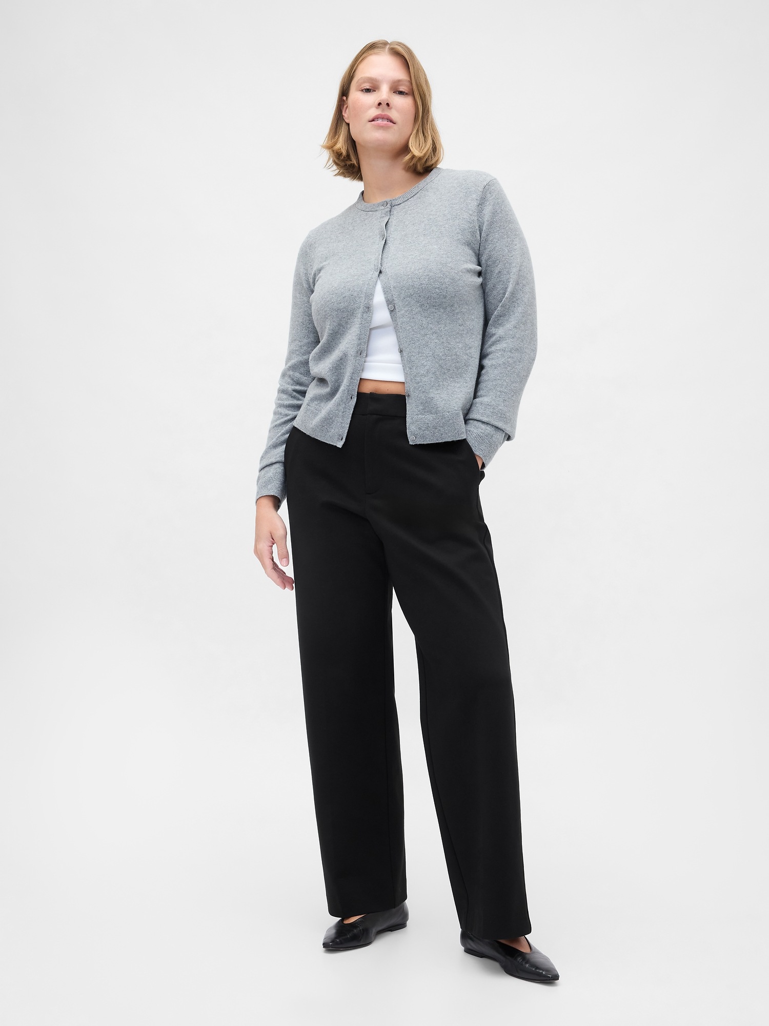 Женские брюки Gap High Rise Double Knit Wide-Leg, цвет: Чёрный — фото 5