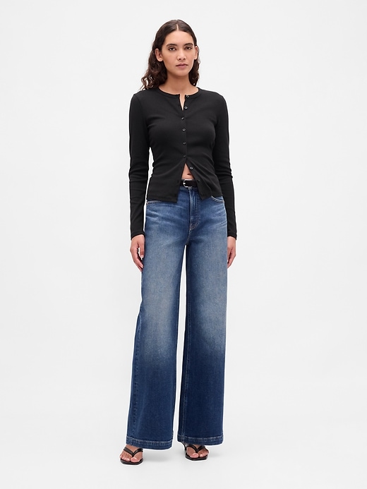 2 of 8 showing, with the color Black of product Modern Crewneck Cardigan