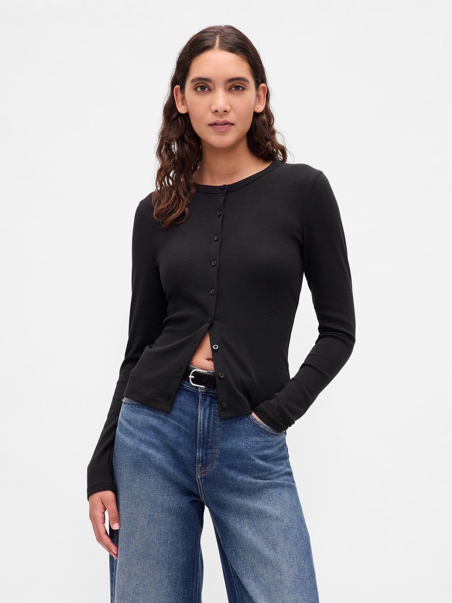 Gap Modern Crewneck Cardigan In Black