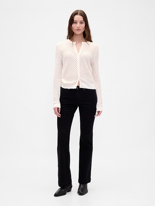 2 of 8 showing, with the color Ivory beige frost of product CashSoft Stretch Pointelle Cardigan