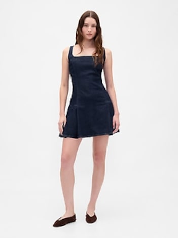 Denim Side Pleat Mini Dress