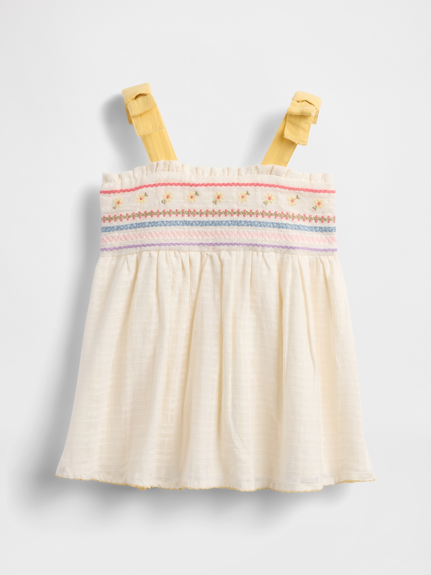 Baby Embroidered Tie-Shoulder Dress - Ivory Frost