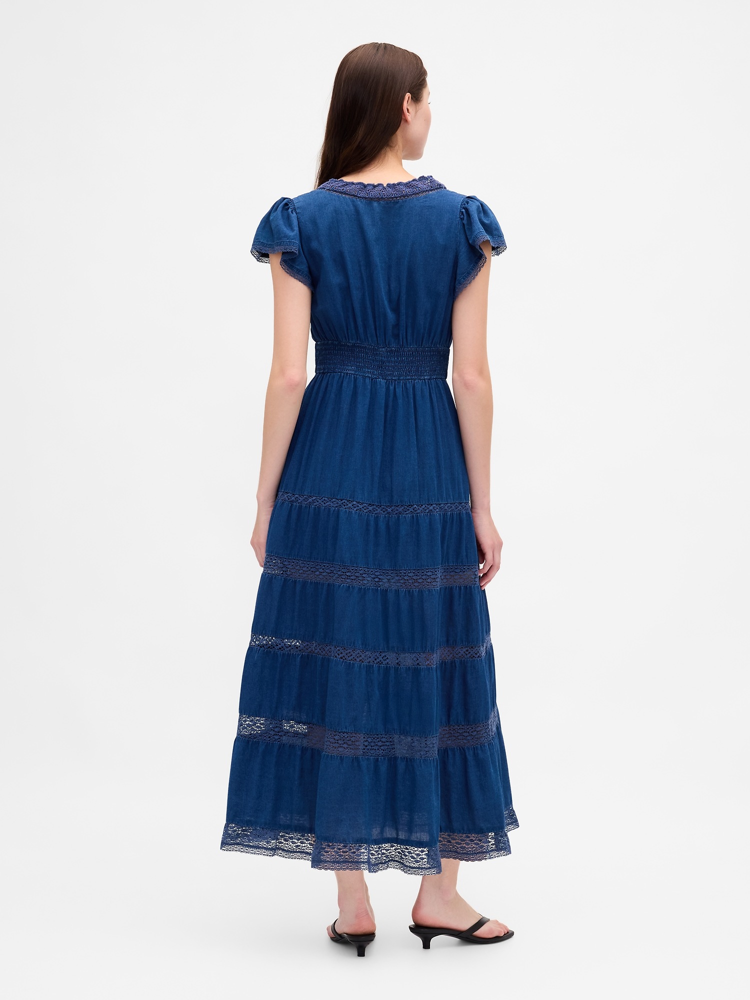 Женское платье Gap Lace-Trim Midi, цвет: Средний индиго — фото 2