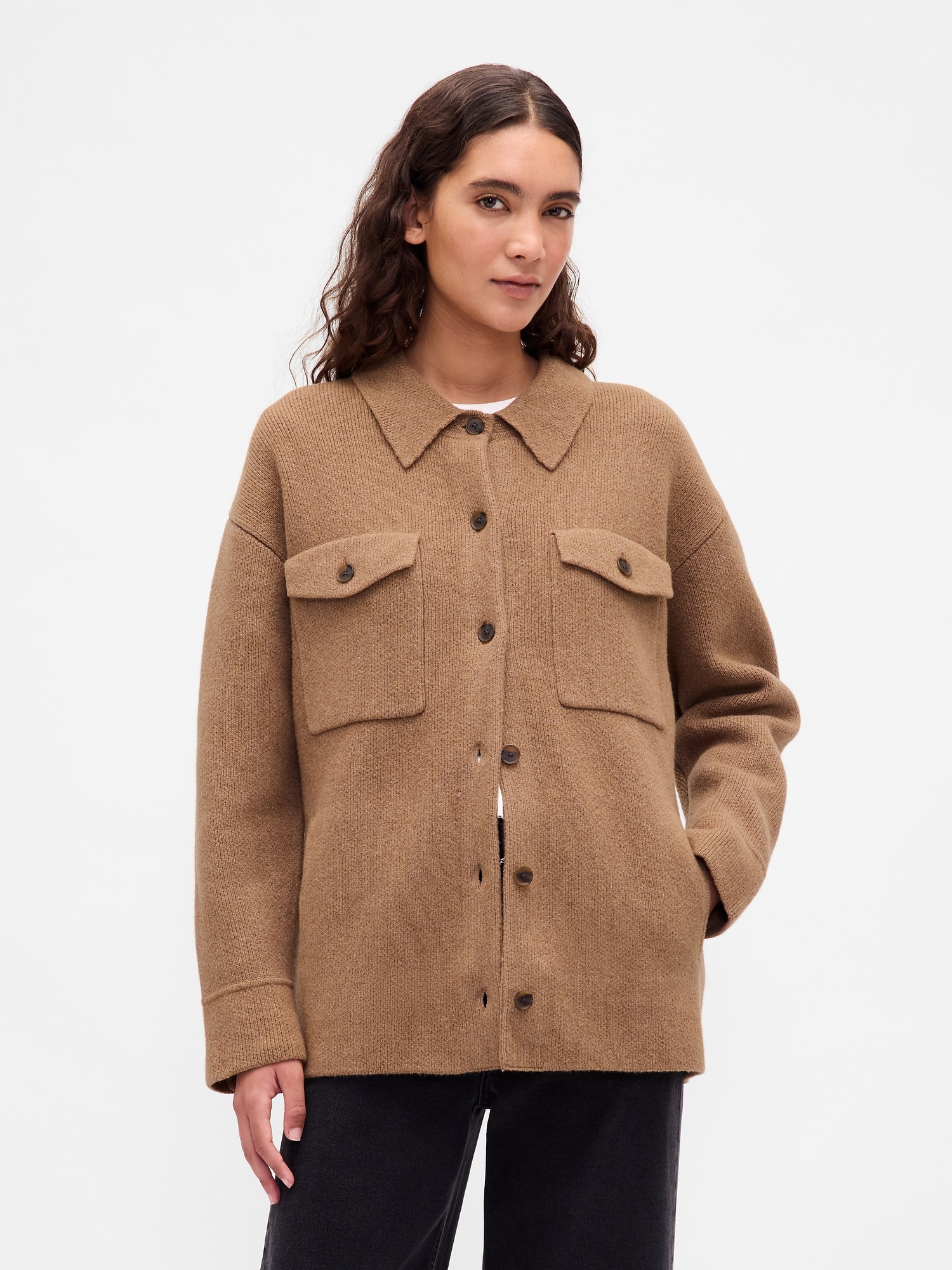 Gap Cashsoft Oversized Shirt Jacket In Brown
