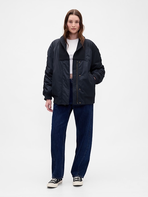 Image number 2 showing, Oversized Knit-Trim Bomber Jacket