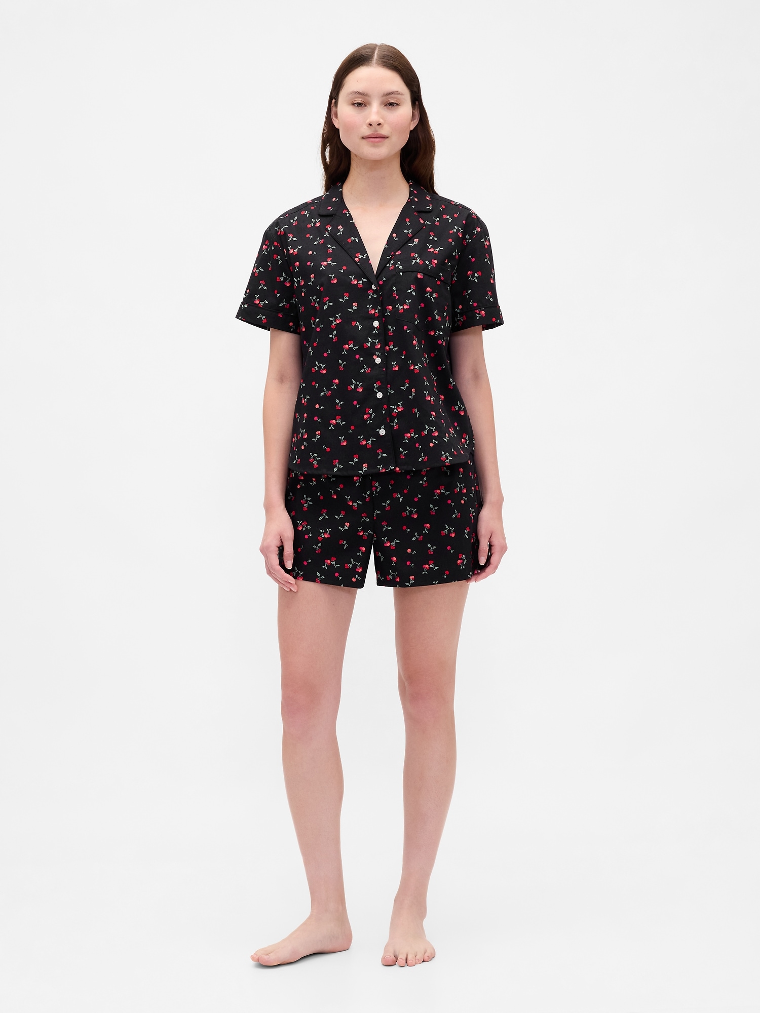 Poplin PJ Boxer Shorts - Black Cherry Print