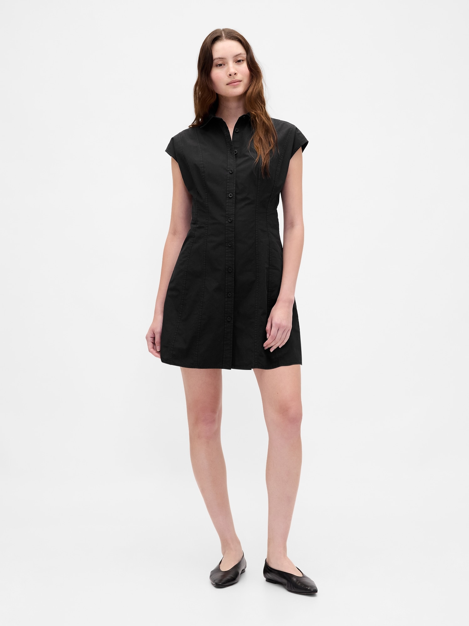 Gap Poplin Seamed Shirtdress In Black