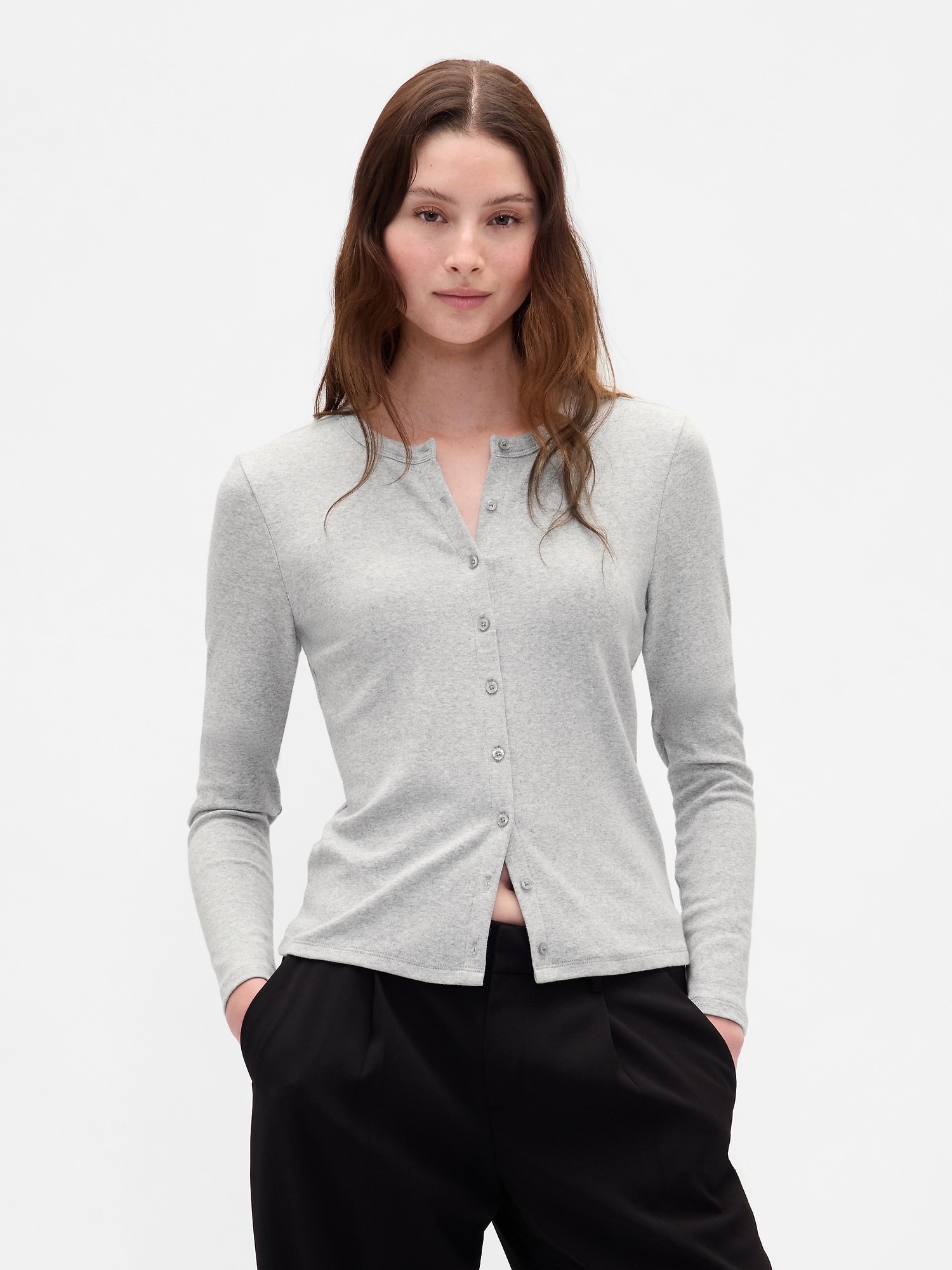 Gap Modern Crewneck Cardigan In Gray