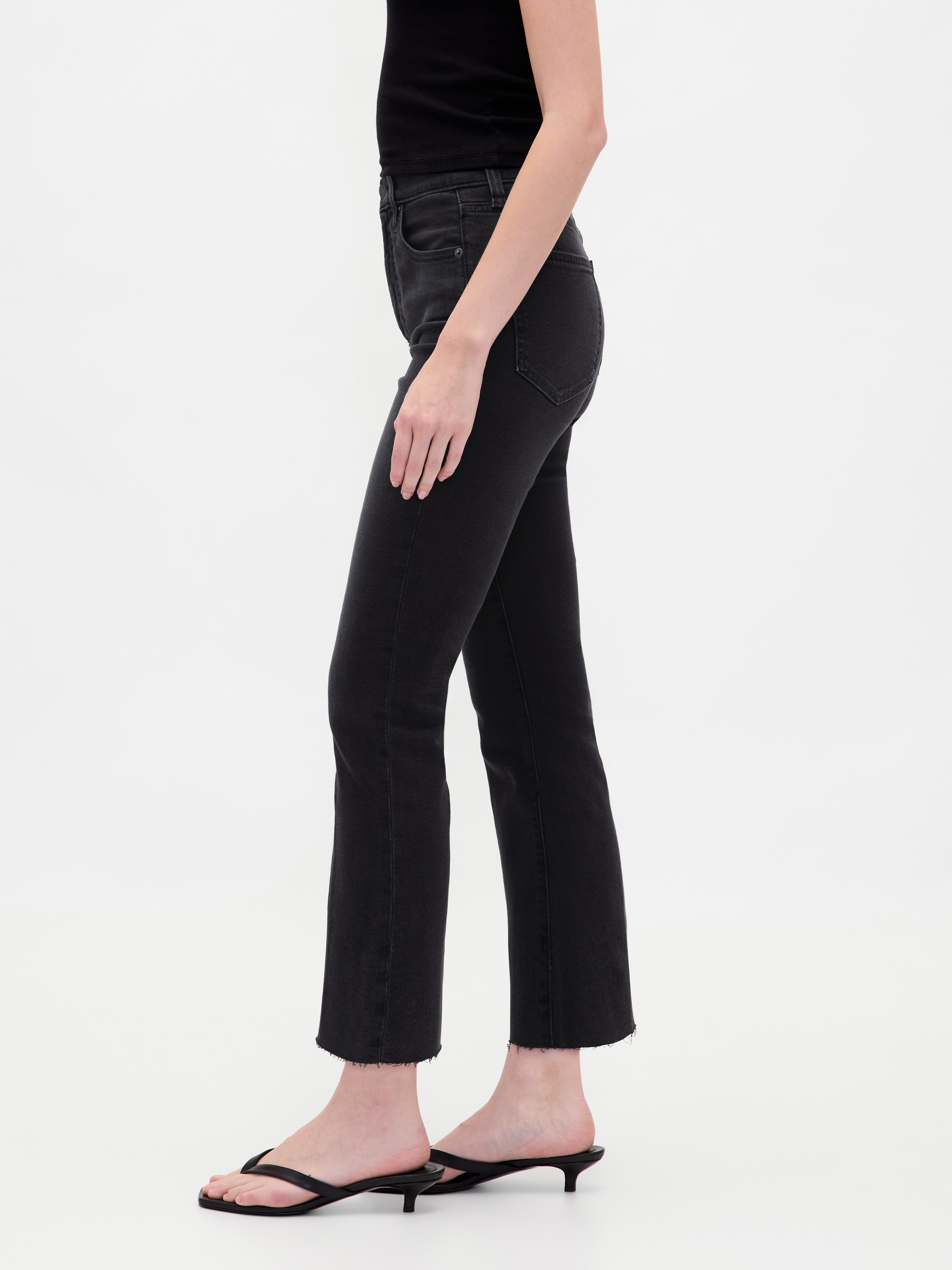 High Rise Kick Flare Jeans - Black - View 22