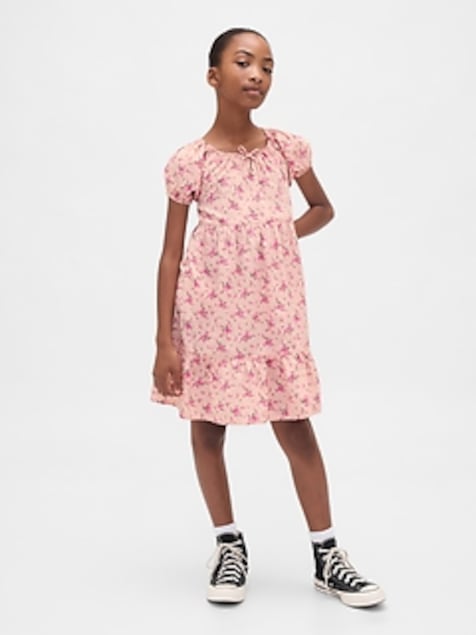 Kids Puff-Sleeve Tiered Dress