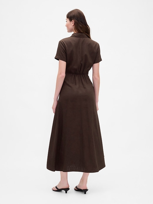 2 of 8 showing, with the color Terra brown of product Linen-Blend Midi Shirtdress