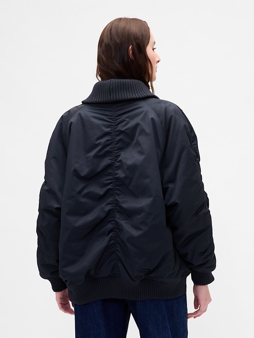 Image number 3 showing, Oversized Knit-Trim Bomber Jacket