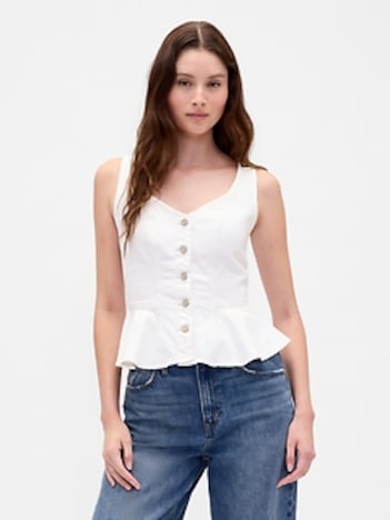 Denim Peplum Crop Tank Top