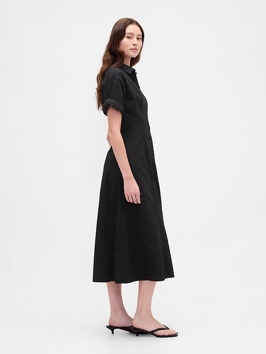 Image number 3 showing, Poplin Roll-Cuff Midi Shirtdress