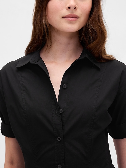 Image number 4 showing, Poplin Roll-Cuff Midi Shirtdress