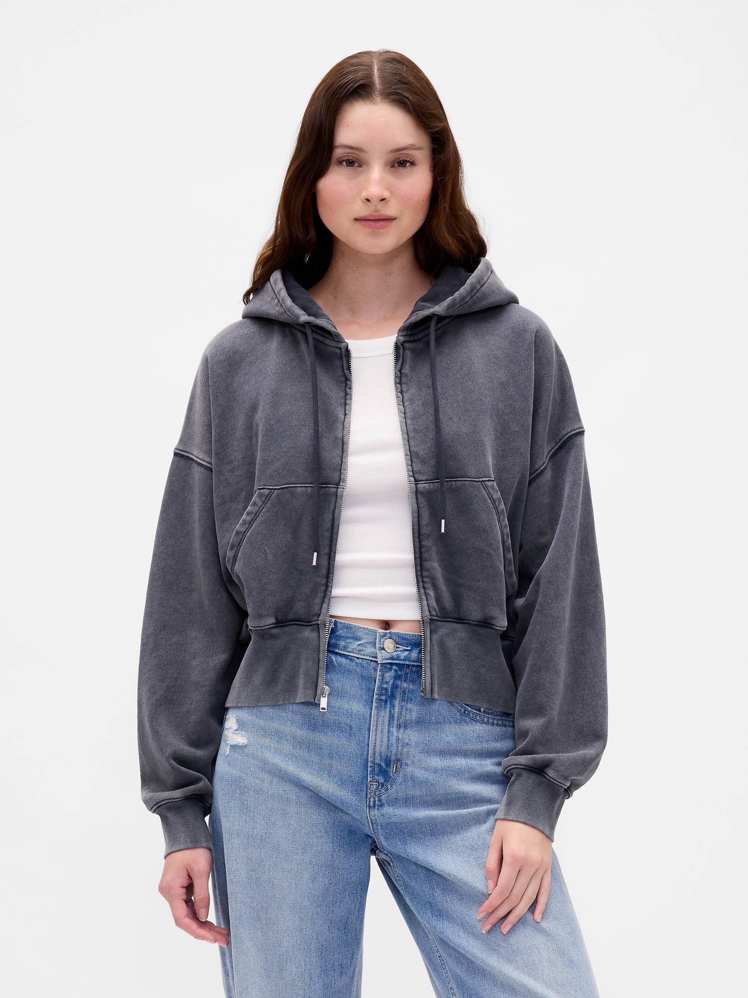 Gap Vintagesoft Full-zip Wedge Hoodie In Blue