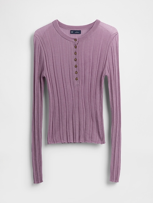 Image number 5 showing, Sheer Rib Henley Sweater