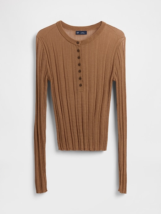 Image number 5 showing, Sheer Rib Henley Sweater
