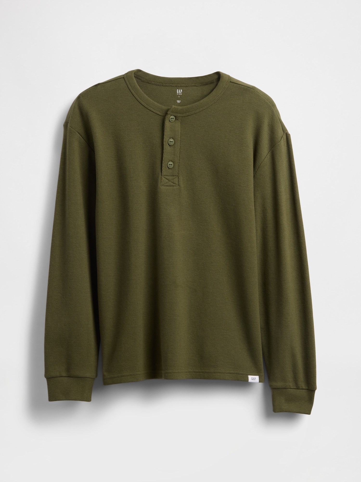 Kids Relaxed Henley T-Shirt - Army Jacket Green