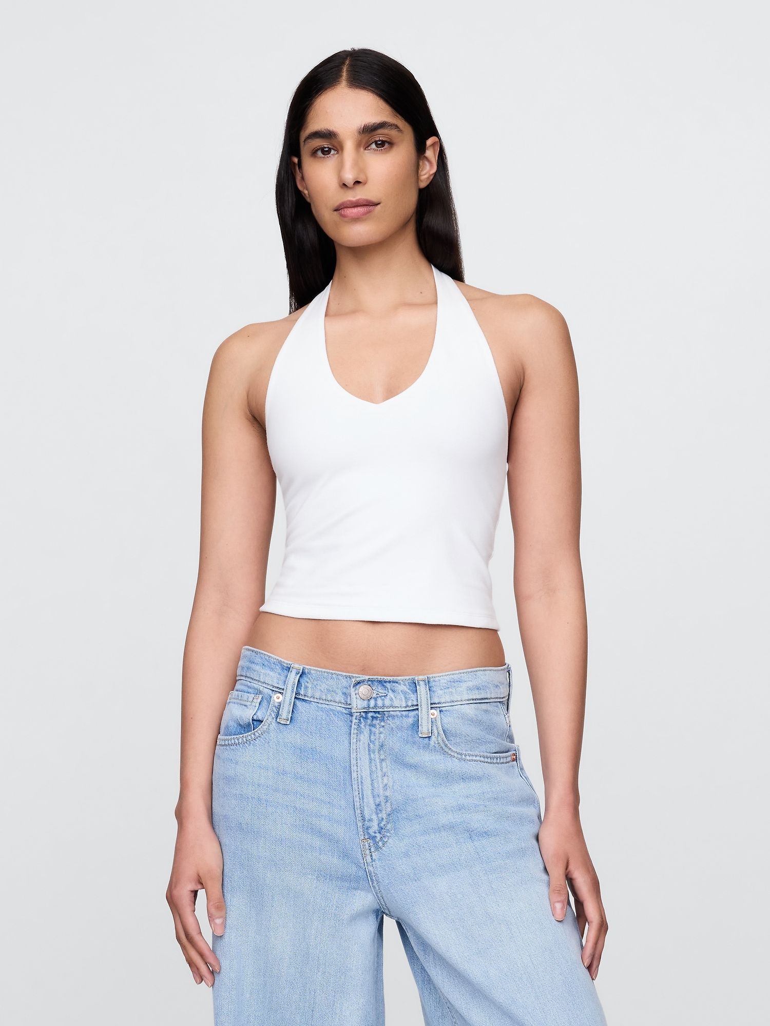CloseKnit Halter Crop Top - Fresh White