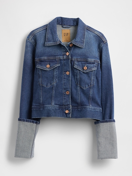 Image number 5 showing, Pin-Cuff Crop Icon Denim Jacket