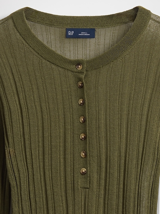 Image number 4 showing, Sheer Rib Henley Sweater