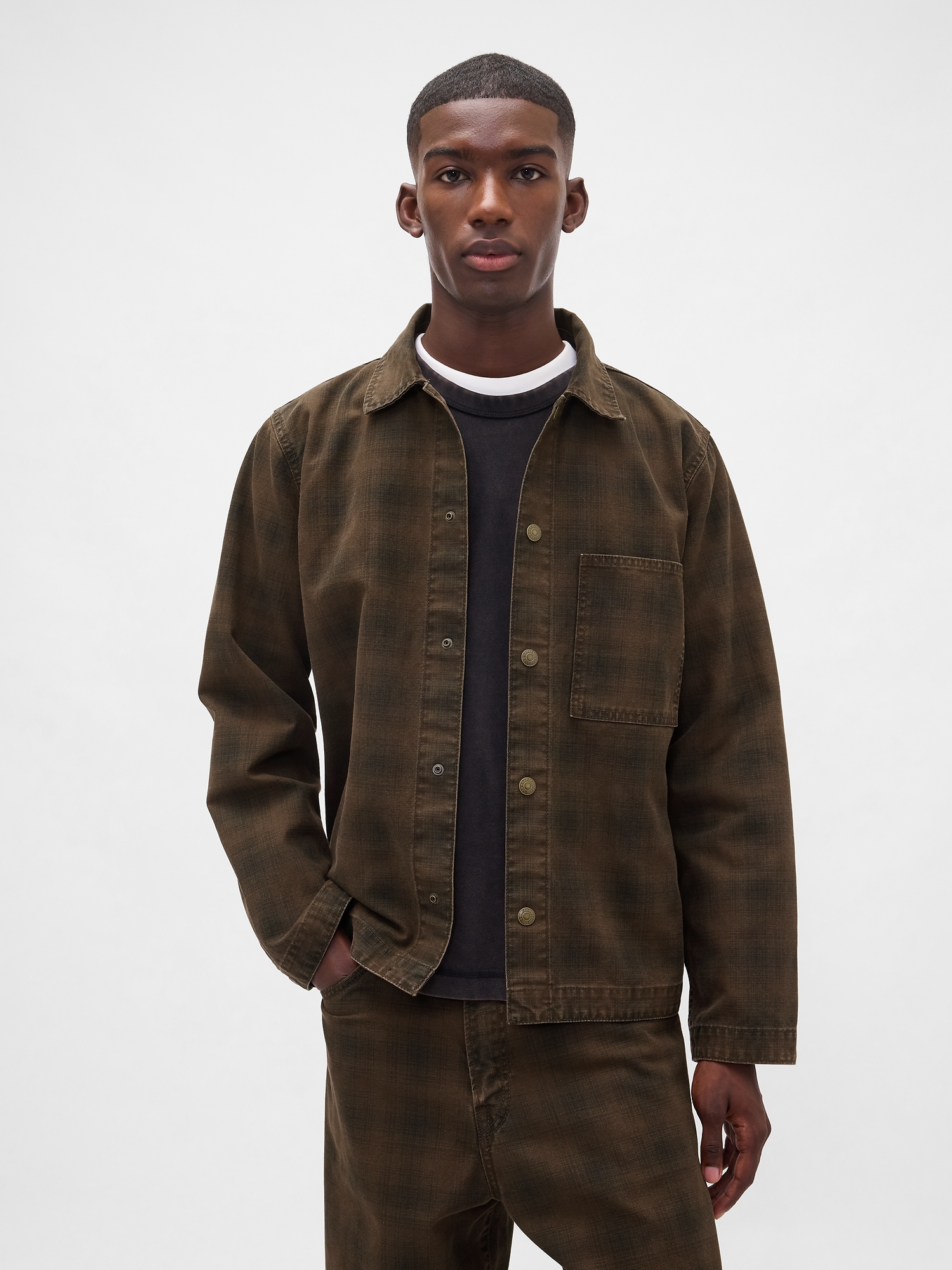 Gap Plaid Canvas Denim Overshirt In Brown
