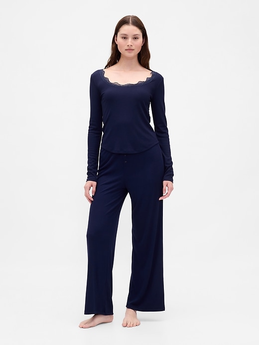Image number 2 showing, Mini Rib Lace-Trim PJ Top