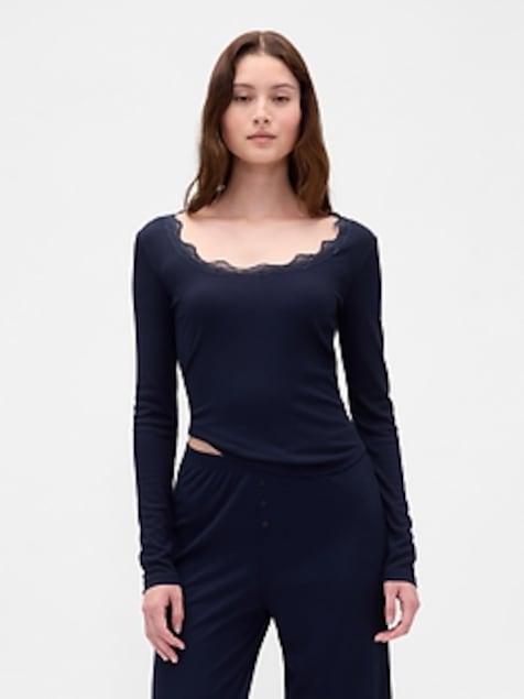 Mini Rib Lace-Trim PJ Top