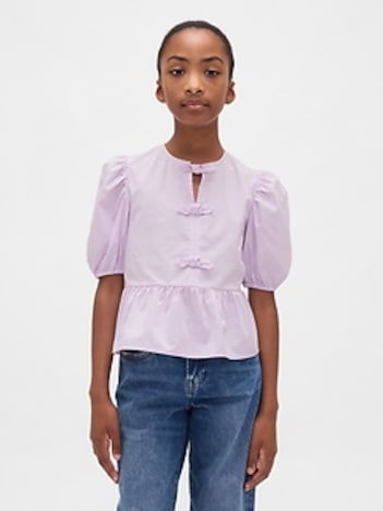 Kids Puff-Sleeve Peplum Top