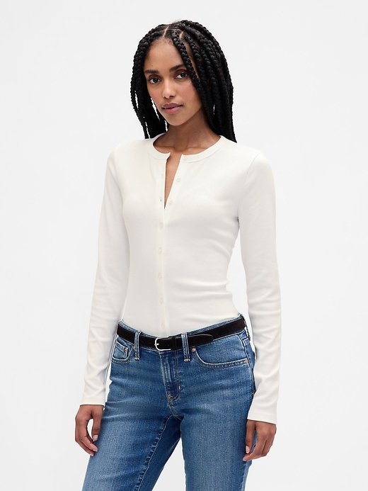 1 of 8 showing, with the color New off white of product Modern Crewneck Cardigan