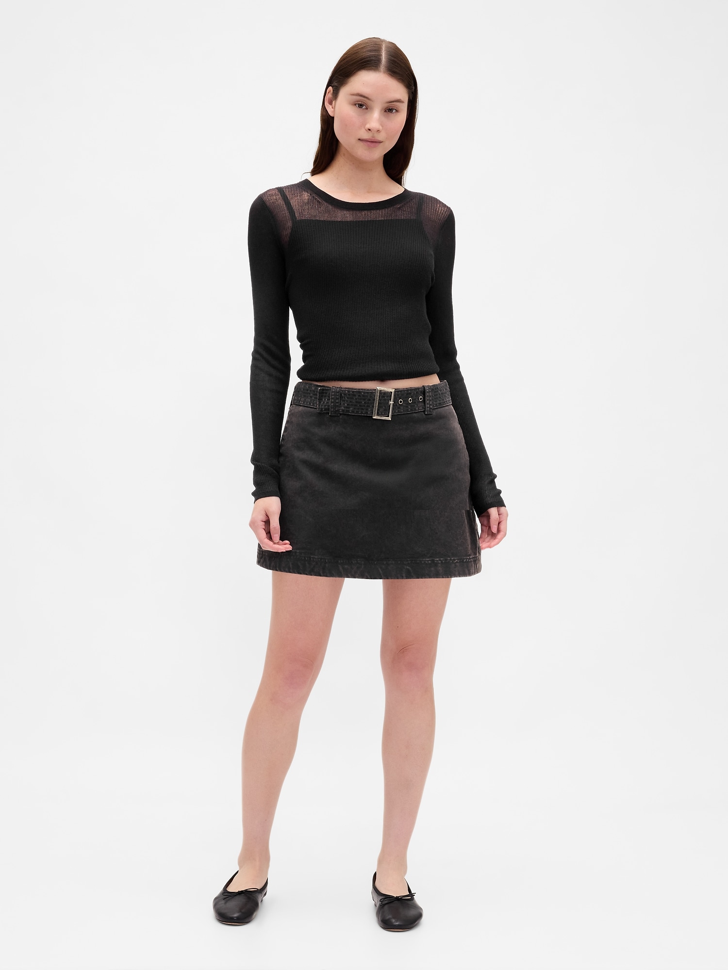 Belted Mini Skort - True Black